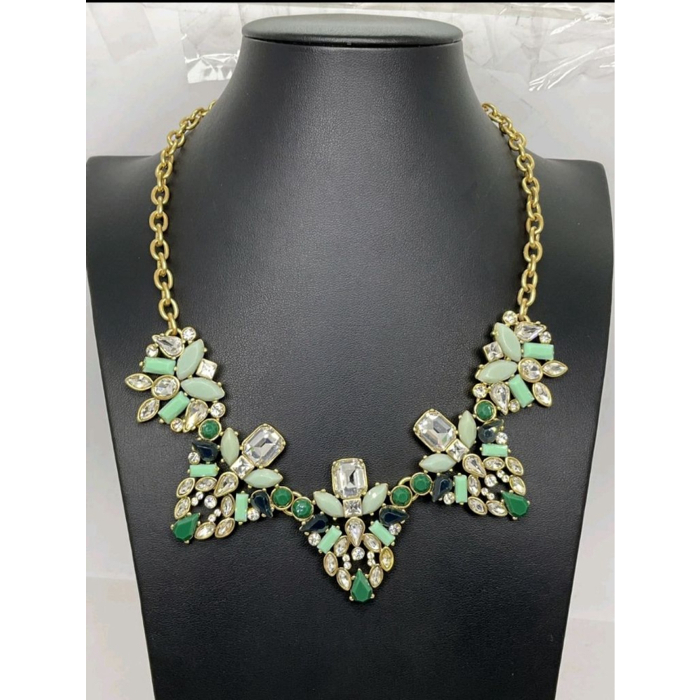 J.Crew Green & Clear Rhinestone Statement Necklace | 17"